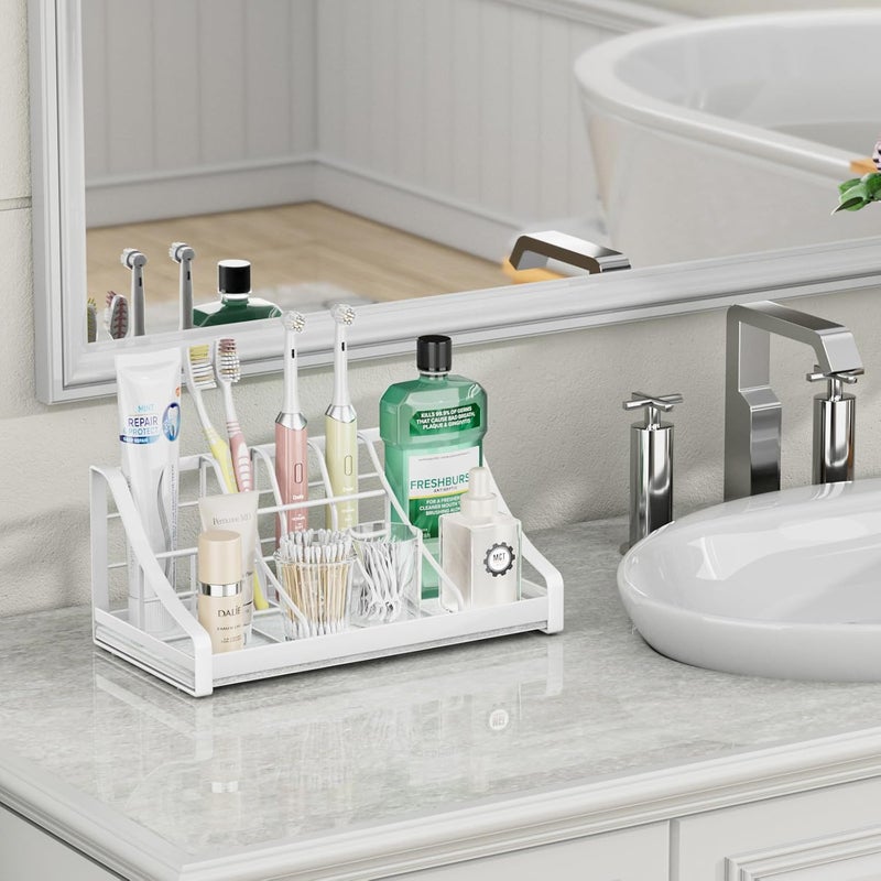 OVICAR Toothbrush Holder Instant-Dry Organizer - Bathroom Countertop Organizer Kids Electric Toothbrush Toothpaste Holders - 7 Slots Bathroom Sink Accessories Storage Tooth Brush Counter Organization, White - Image 3